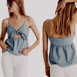 Madewell Blue Tie-Front Keyhole Denim Tank Top, Size 4